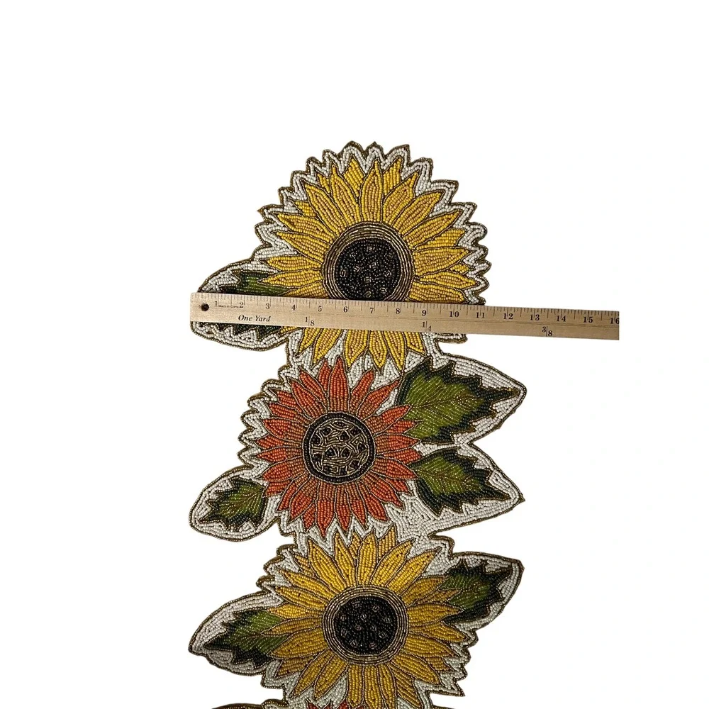 Beaded Sunflower Table Runner 35 Inch Fall Autumn Floral Centerpiece